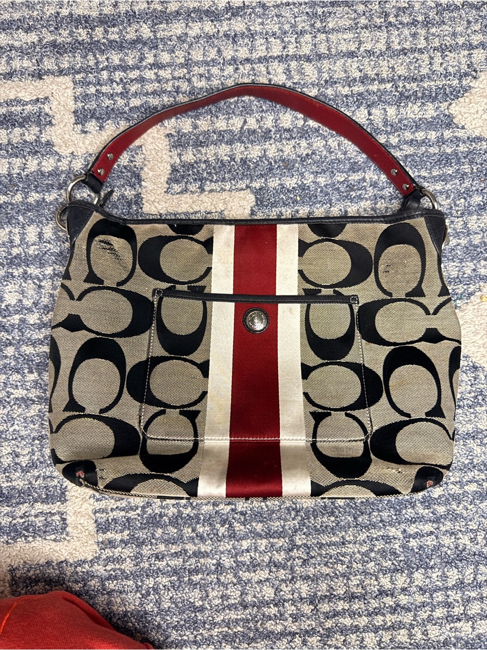 Coach Hamptons Weekend Signature Stripe Shoulder Bag (Style 22418M)